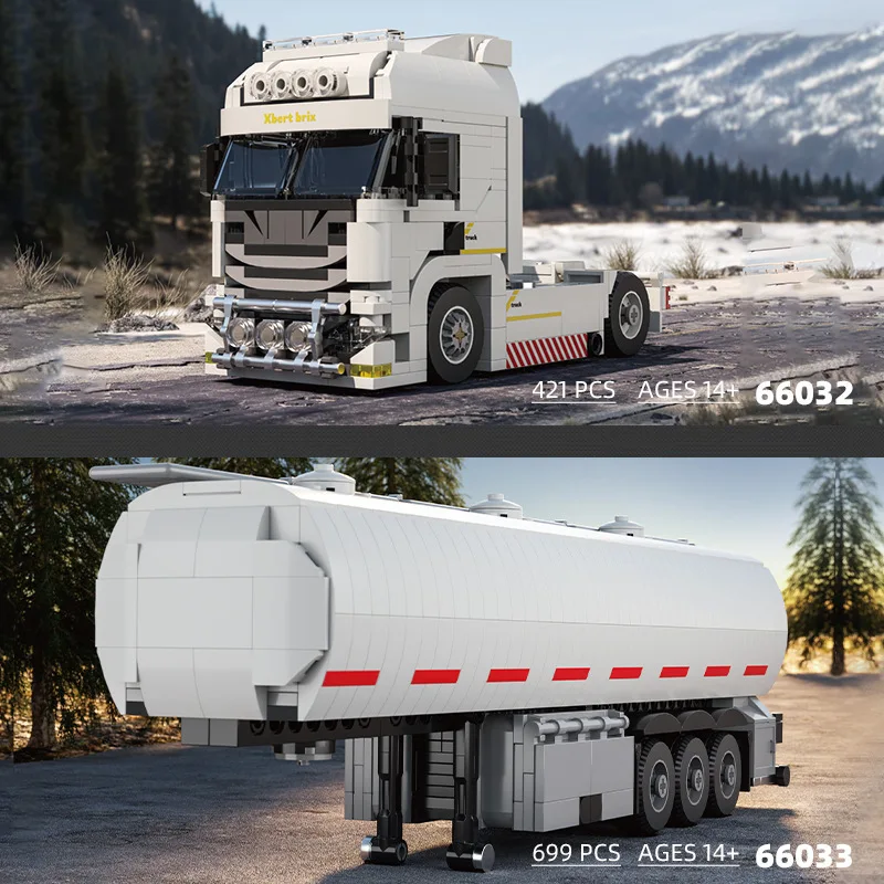 Bloques de construcción de cabeza de camión europeo, contenedor conectable creativo, modelo de remolque, ladrillos, juguetes Diy para niños, regalos de vacaciones, 421 Uds. - imagen 2