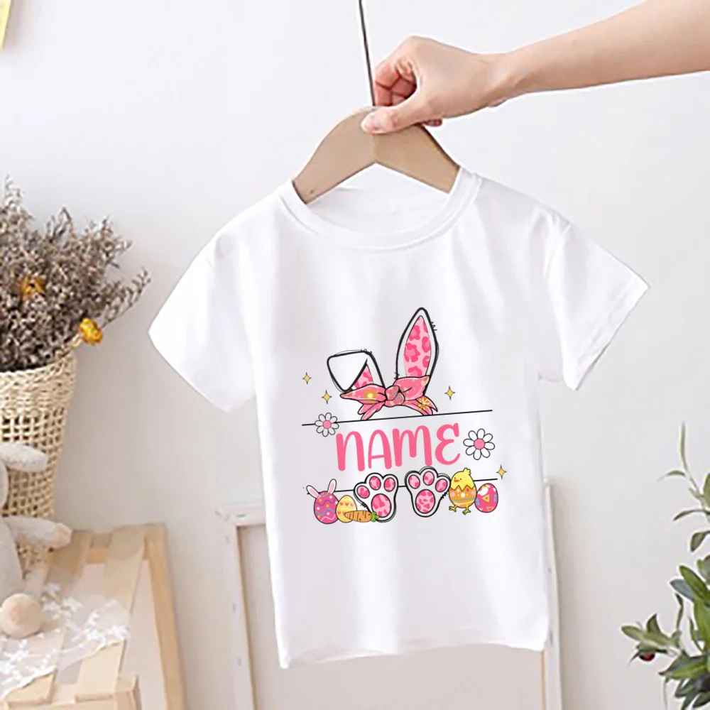 Camiseta personalizada de conejito para chico, camisetas con nombre personalizado para niño y niña, traje de fiesta de Pascua, camiseta a juego para hermanos - imagen 2