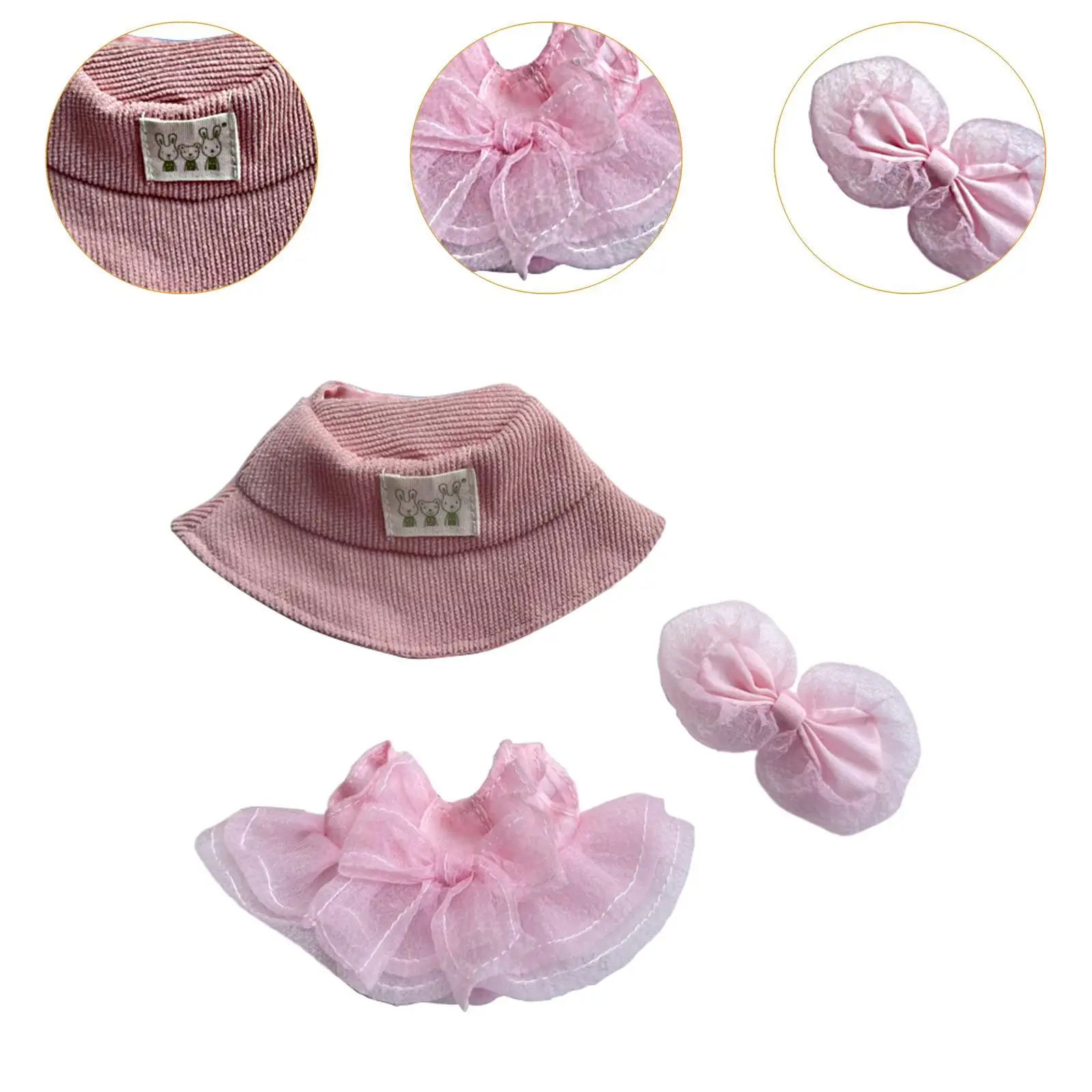 Set of 3 Doll Outfits with Hat And Bow Hairpin for 15-17cm Dolls, Gift Ideas
