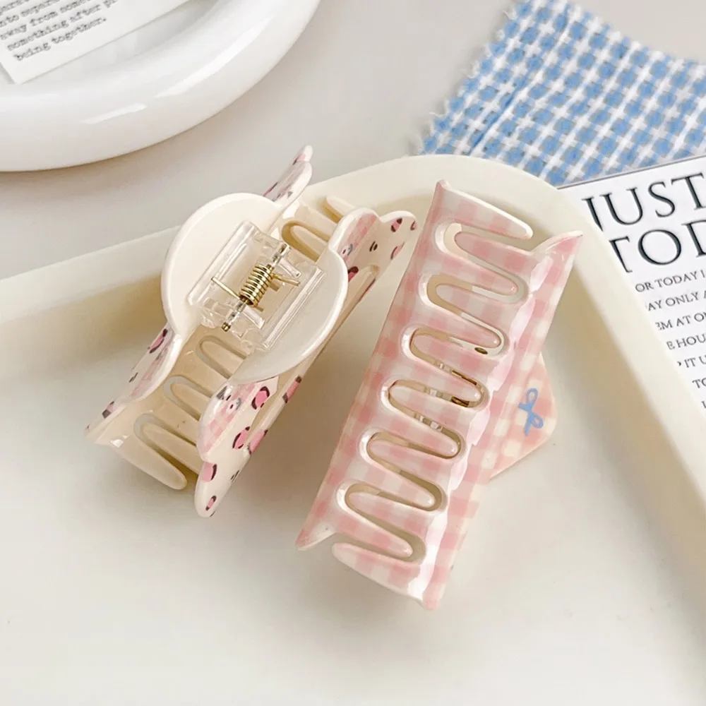 Pinza para el pelo con lazo a cuadros Floral para niña, pinzas para el pelo acrílicas con forma de corazón y cangrejo, tiburón para mujer y niña, horquilla, accesorios para el cabello - imagen 4