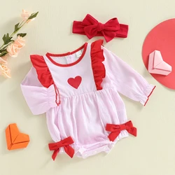 Tregren mameluco bebé niña San Valentín rayas corazón bordado diadema