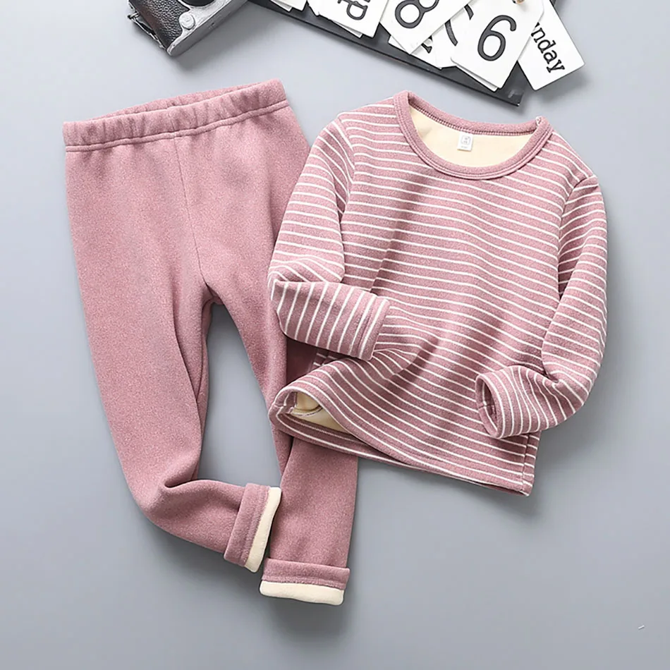 Conjunto de pijama para niños con forro de felpa, ropa de dormir de invierno a rayas acogedora, pijamas suaves ultra cálidos para niños y niñas para otoño e invierno - imagen 3