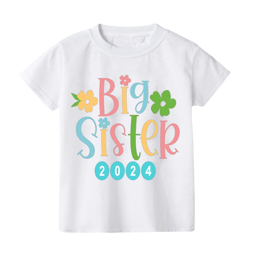Camiseta para niño y hermana mayor, camisa para anuncio de bebé, ropa para niña, Atuendo para hermana mayor, camisetas cortas para niño pequeño 2024 - imagen 5