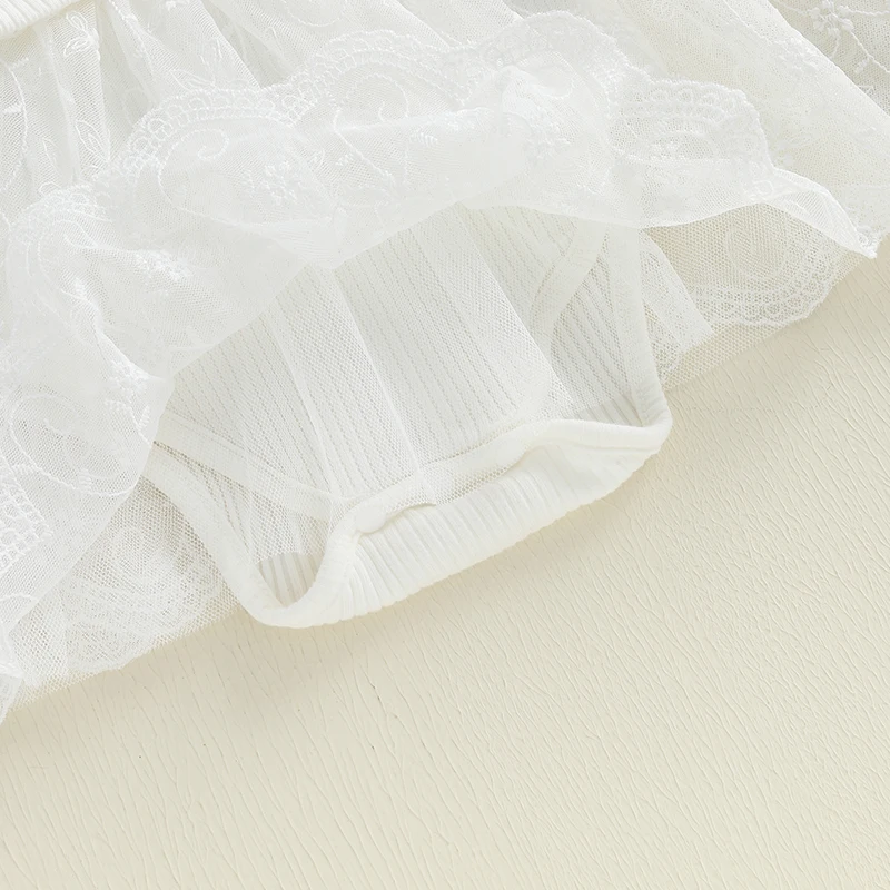 Suefunskry, vestido mameluco de verano para niña, Color sólido, manga mosca, cuello redondo, encaje acanalado, mameluco de retazos con diadema - imagen 4