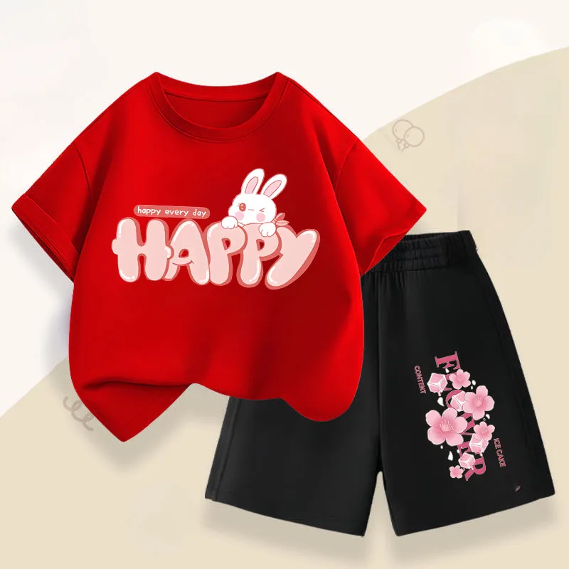 Conjunto de verano para niña: camiseta estampada de conejo ligero - imagen 2