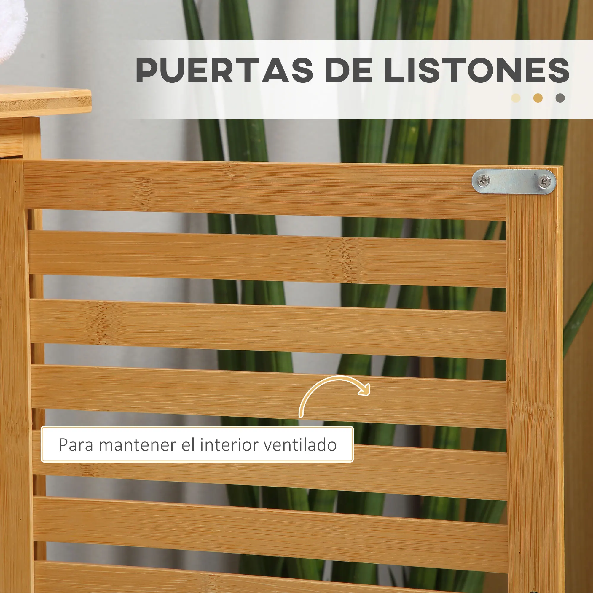 kleankin Mueble bajo del Lavabo de Bambú con 2 Puertas Armario Debajo Lavabo de Pie Armario de Baño de Suelo 66x29x61,5 cm Natural - imagen 3