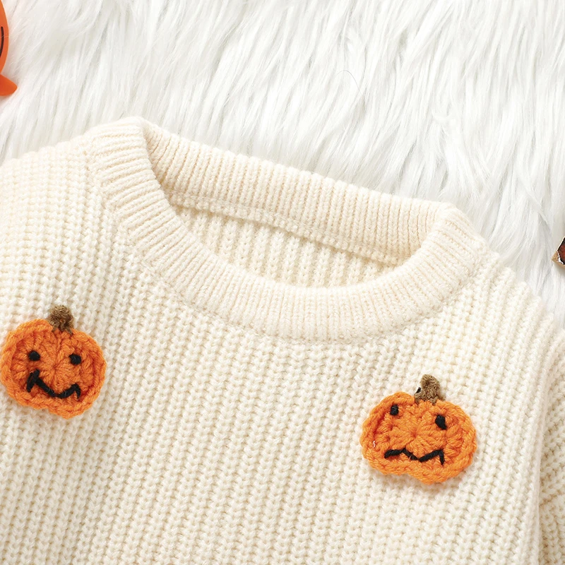 Suéteres para bebés recién nacidos, moda de punto naranja, calabaza de Halloween, jerseys tejidos para niños y niñas, Tops, ropa para niños de 1 a 3 años - imagen 3
