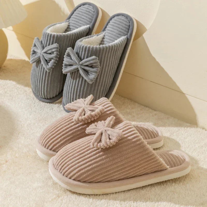 Zapatillas de mujer con lazo cálidas y cómodas para interior