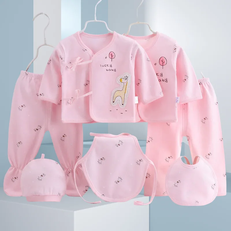 Paquete de 7 unidades de ropa para bebés recién nacidos, ropa para niños pequeños, Camiseta de algodón bonita de dibujos animados, pantalones y sombreros, conjunto de ropa para niños y niñas