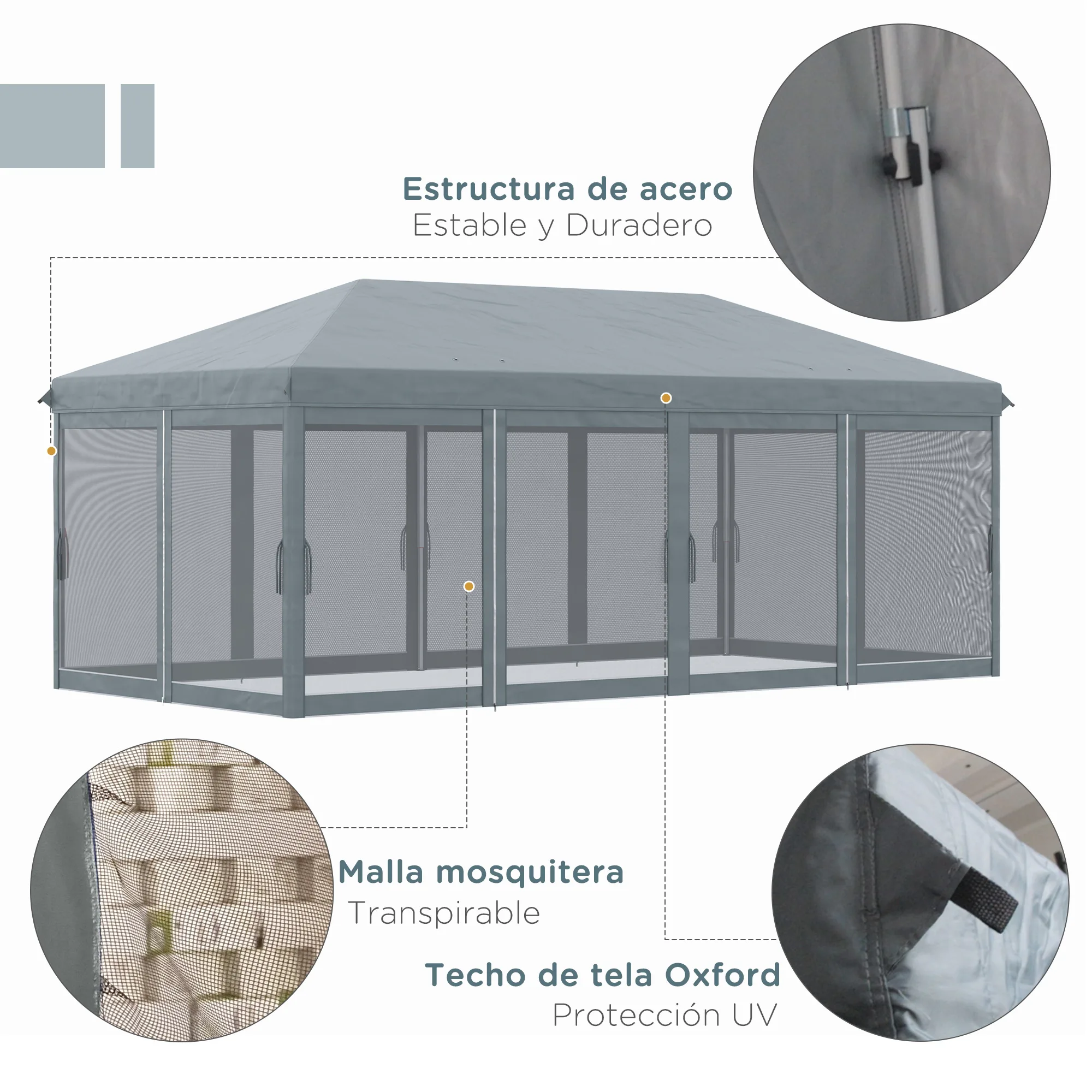 Outsunny Carpa Plegable 6x3 m Cenador de Jardín Gazebo con 6 Mosquiteras Bolsa de Transporte y Marco de Acero para Camping Fiestas Beige - imagen 5