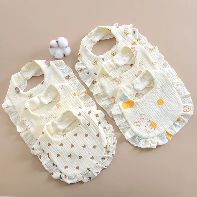 Babero con volantes para alimentación de bebé, nueva gasa de algodón, toalla de Saliva de encaje para bebés, paño para eructar con estampado suave para recién nacidos, Baberos para niños pequeños - imagen 2