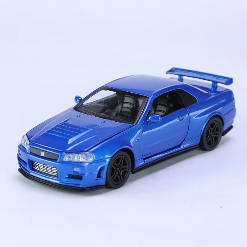 1:32 GTR R34 SKYLINE coche de simulación de aleación rápida modelo fundido a presión y vehículos de juguete y coches furiosos decoración juguetes para niños niño - imagen 5