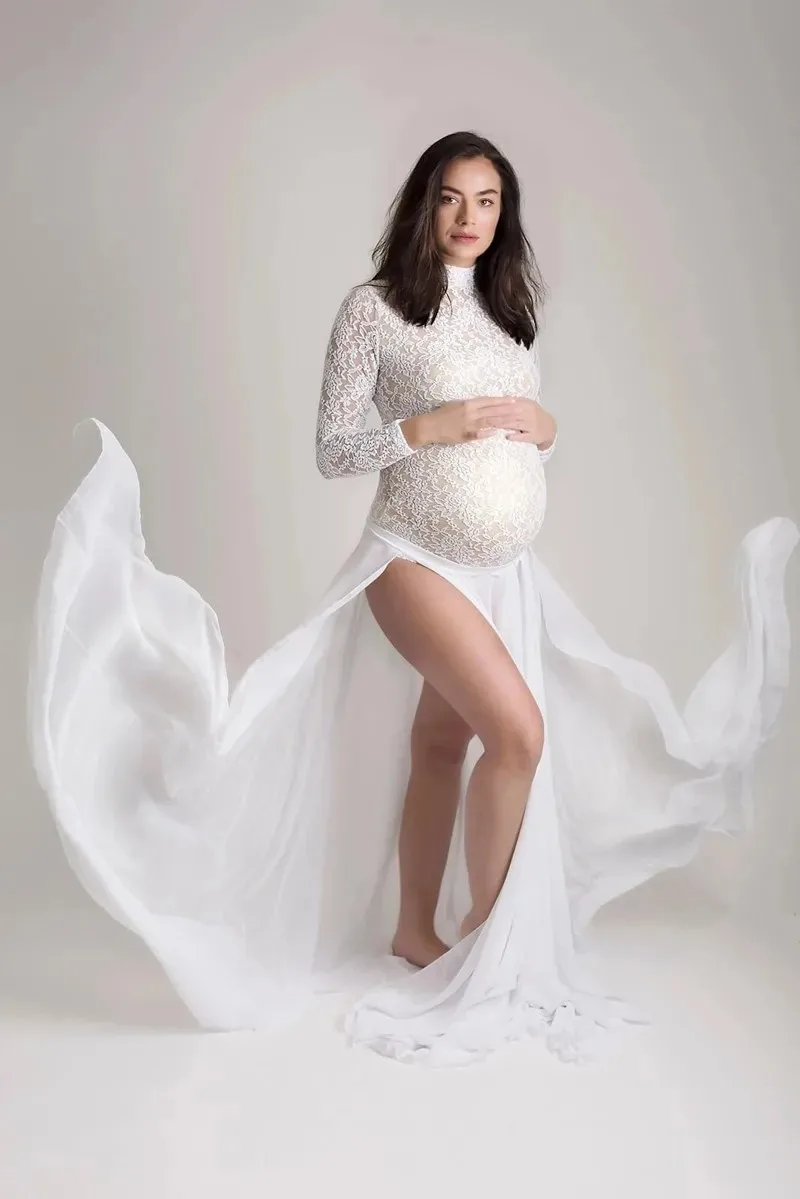 Conjunto de vestido y mono para fotografía de maternidad, conjunto de vestido para sesión de fotos de embarazo, mono elástico, 2024 - imagen 4