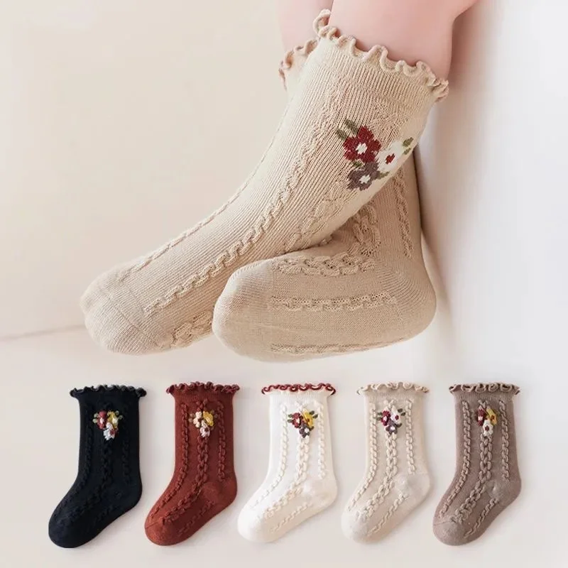 Lawadka calcetines de algodón para niñas Otoño Invierno bebé niño estampado de volantes calcetín para niños moda princesa elegante calcetín para estudiantes