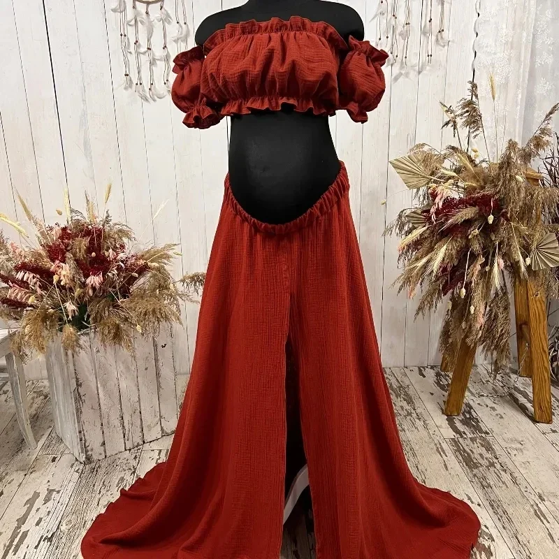 Vestido de embarazo en lino vintage bohemio para sesión fotográfica - imagen 5