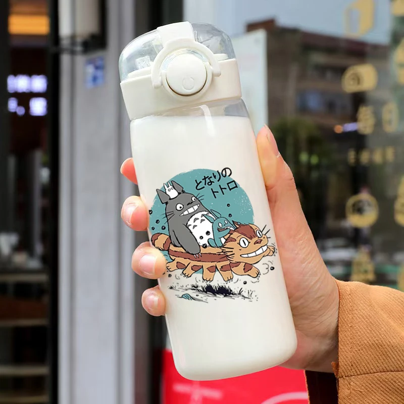 Taza de agua con pajita Totoro, tazas portátiles de plástico de 400ML para escuela y exteriores, botella de agua deportiva de gran capacidad, regalo - imagen 4