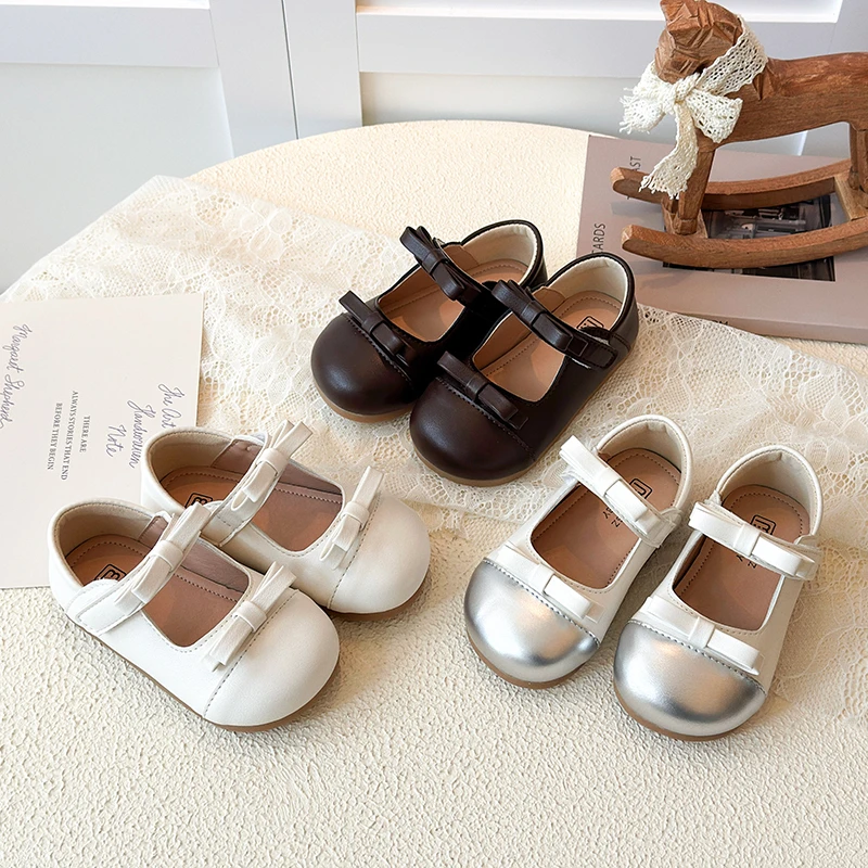 Zapatos princesa de cuero para niñas con lazo antideslizante - imagen 4