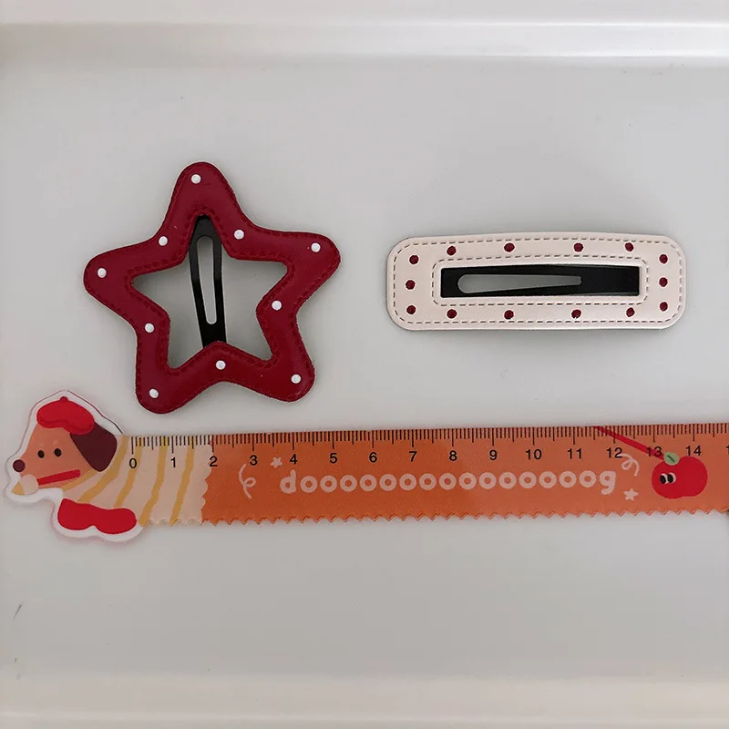 2 uds nuevas de cuero rojo lunares dulce estrella flequillo Bb Clip roto Clip para el cabello sombreros niñas niños accesorios para el cabello - imagen 5