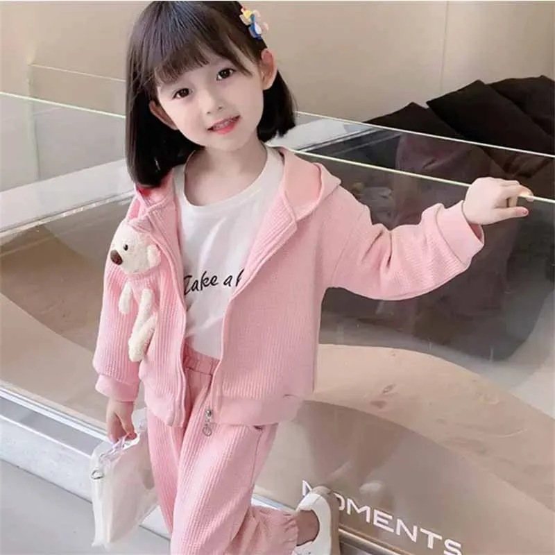 Conjunto deportivo de punto para niña – Top con capucha y pantalón - imagen 3