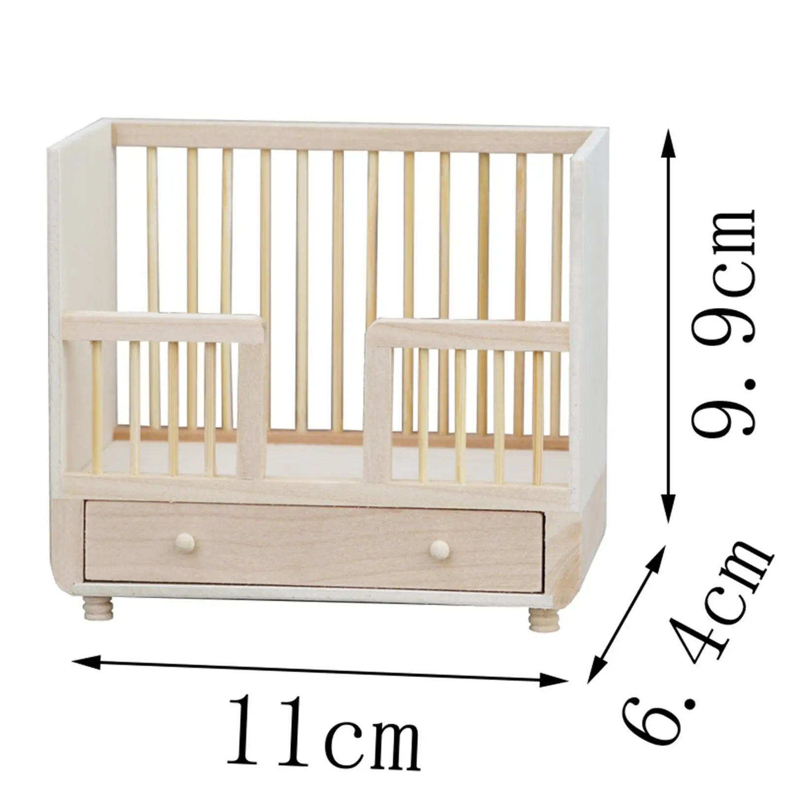 1: 12 Miniature Dollhouse Crib Bed Miniature Toddler Bed for Gift Micro Landscape Handcraft Landscape Decorations Window Display