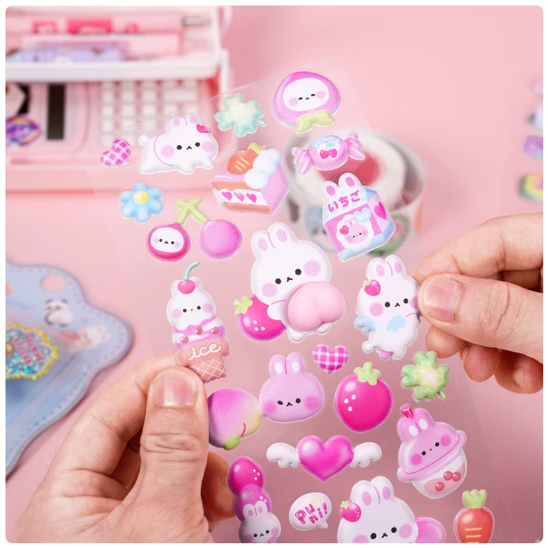 1 hoja de pegatinas 3D bonitas, pegatinas Kawaii de animales y conejos, pegatinas rosas blandas para Fidget DIY para funda de teléfono, álbum de recortes reutilizable TMZ - imagen 4