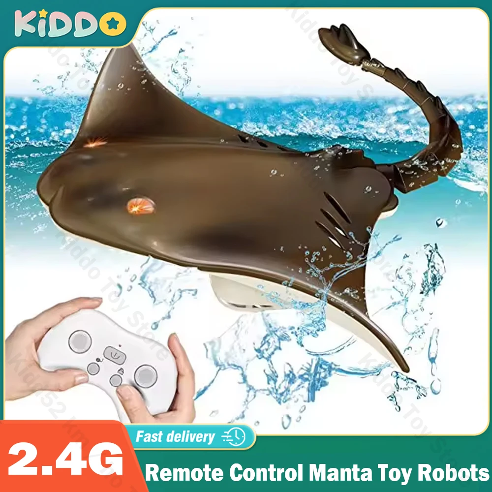 Robots de juguete de tiburón con Control remoto, animales RC, Manta, 2,4G, tiburones eléctricos, juguetes para niños, piscina, barco de agua - imagen 3