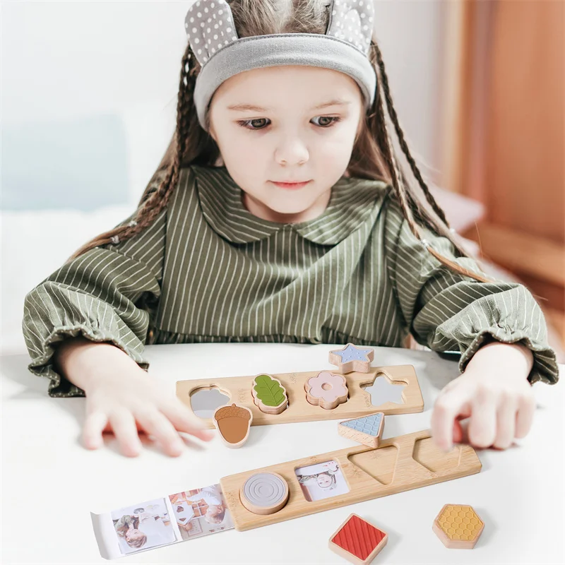 Juego de rompecabezas de madera Montessori, juguete educativo de silicona sin BPA, formas de flores y estrellas, juegos a juego, regalos para bebés, 1 Juego - imagen 5