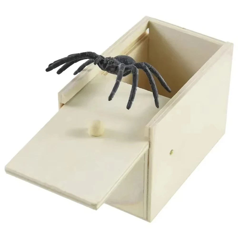 Caja de susto divertida de araña para trucos, caja oculta de madera, broma de calidad, caja de susto de madera, juego divertido, broma, truco, amigo, juguetes de oficina - imagen 2