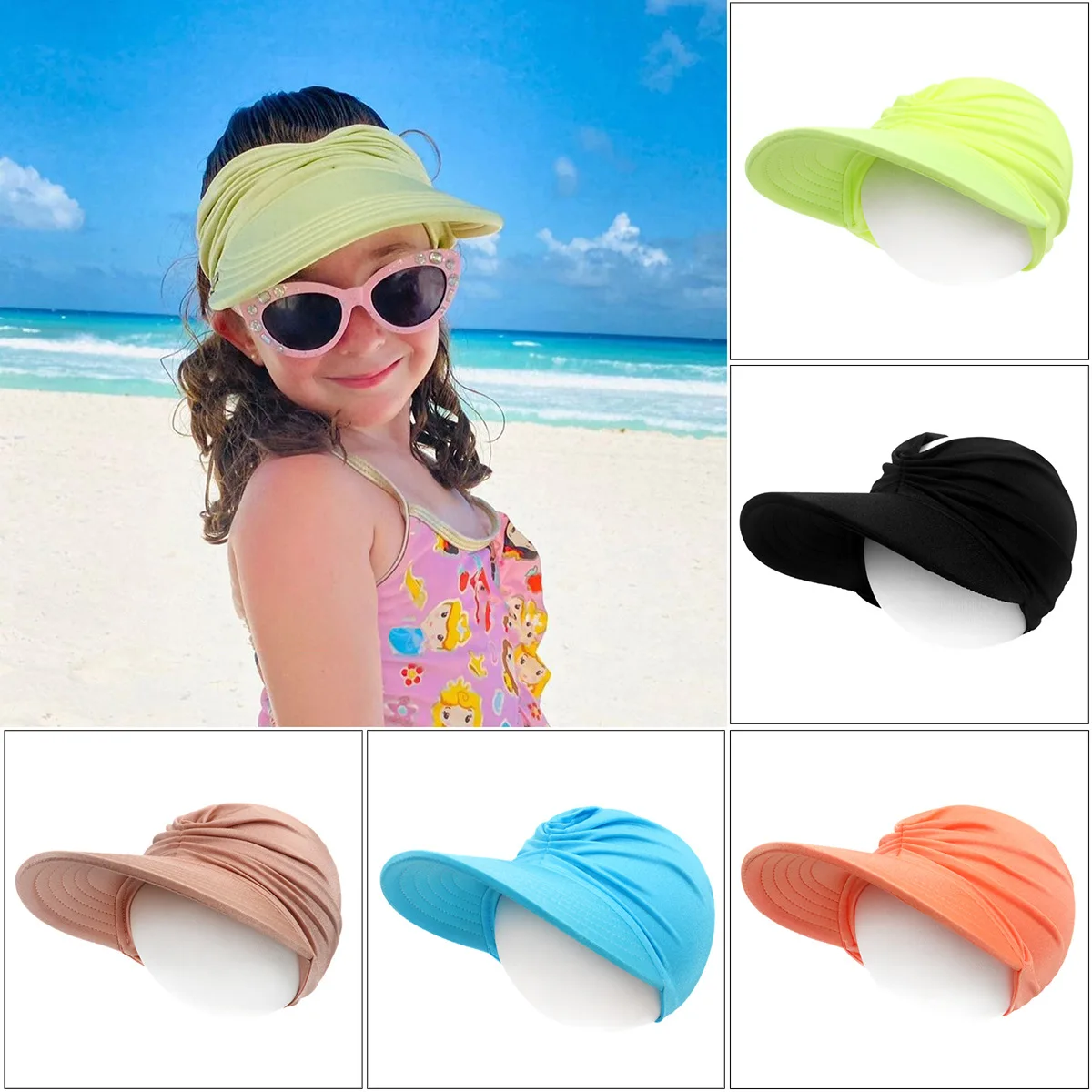 Sombreros de sol de verano para playa, gorra de béisbol con protección UV de ala ancha para niños, gorra de copa vacía transpirable de secado rápido para exteriores