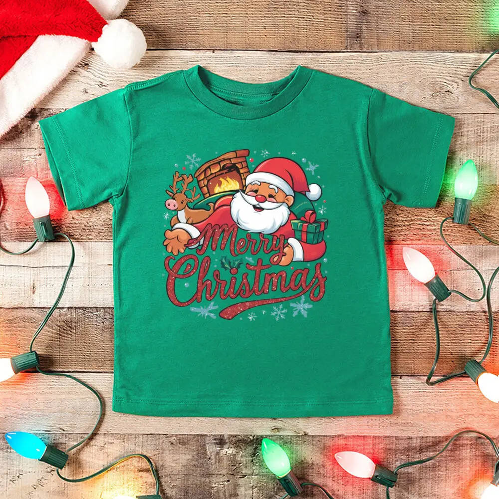 Feliz Navidad Santa ciervo impreso niños camisa Navidad Perty niño traje camiseta vacaciones niños niñas ropa niño camisas camiseta - imagen 5