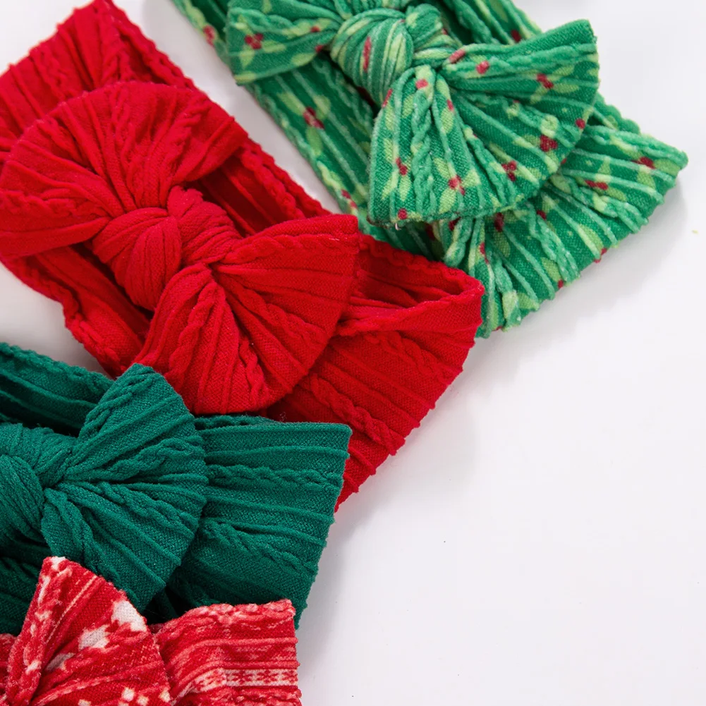 2 uds día de Navidad bebé Cable Knite diademas para bebé árbol de Navidad sólido rojo Nylon elástico bandas para el cabello Grirls sombreros diademas - imagen 3