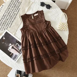 Vestido sin mangas de color puro para niñas, vestido de princesa cómodo e informal