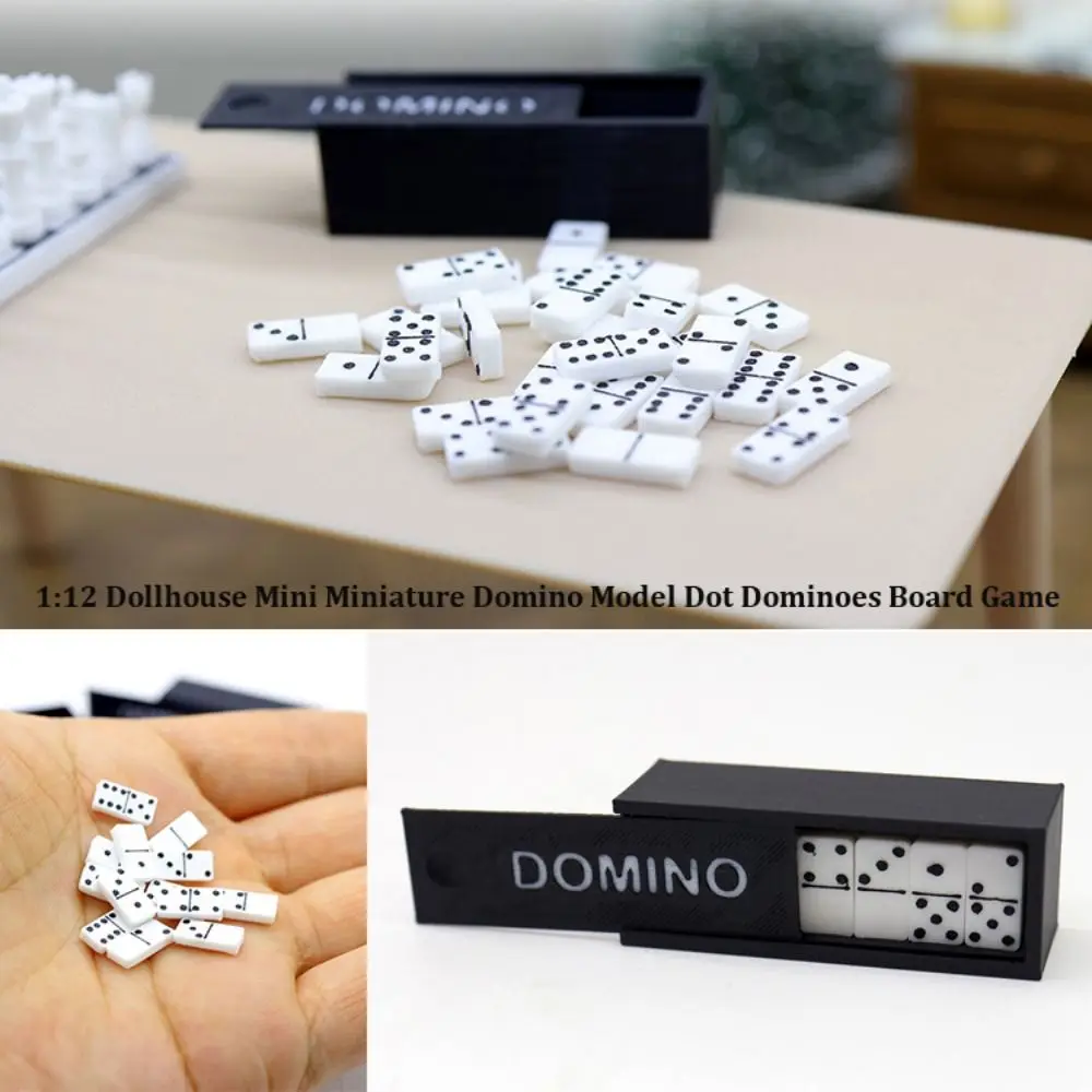 1 Juego nuevo 1:12 casa de muñecas miniatura Domino modelo Dot Mini edificio blanco y negro aprendizaje PLA dominó juego de mesa - imagen 2