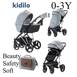 Cochecito de bebé Kidilo de paisaje alto, puede sentarse, artefacto plegable ligero para caminar con pie, cochecito de cuatro ruedas