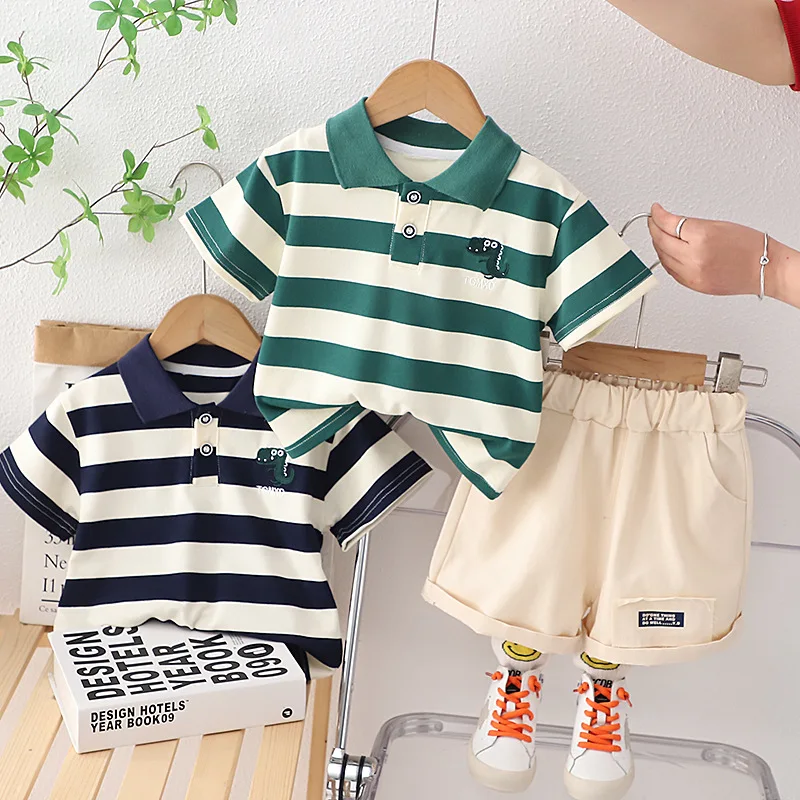 Conjunto verano bebé de camiseta a rayas y pantalón corto fresco - imagen 3