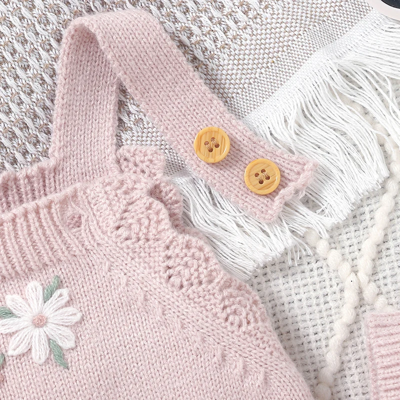 Peleles para niñas, ropa rosa con bordado Floral, monos para recién nacidos, conjuntos de trajes con sombreros, disfraces sin mangas para niños pequeños de 2 uds. - imagen 5