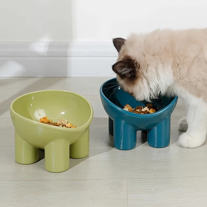 Cuenco elevado para gatos con soporte, plato de agua y comida para mascotas de plástico duradero, alimentación elegante y moderna para gatos y perros