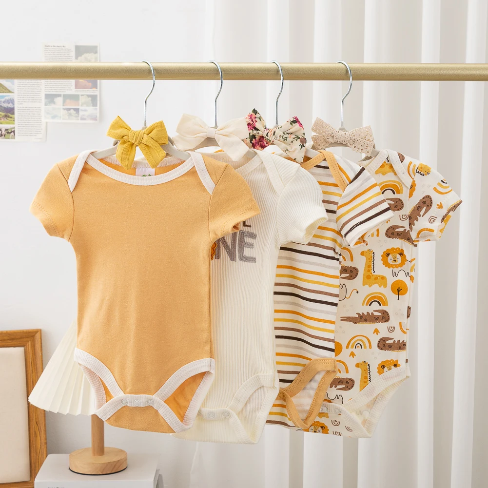Peleles a rayas de León para bebé, conjunto de diademas de manga corta de algodón, monos con estampado de flores a cuadros, ropa infantil, 8 piezas - imagen 2