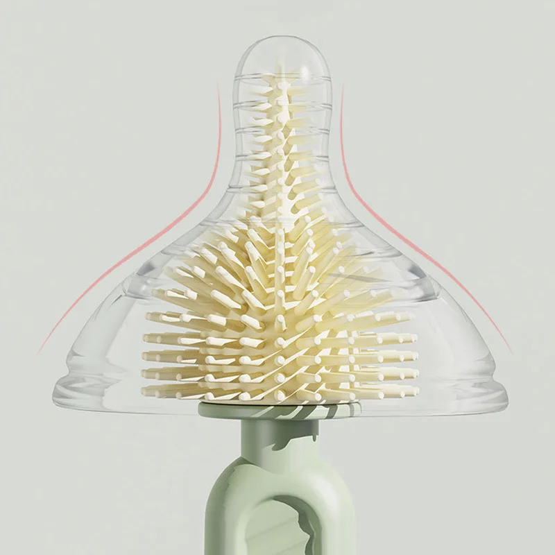 Cepillo para biberones de silicona para bebés 360 °   Estante de secado giratorio, combinación de cepillo para lavar botellas, juego de herramientas de limpieza con mango recto portátil - imagen 3