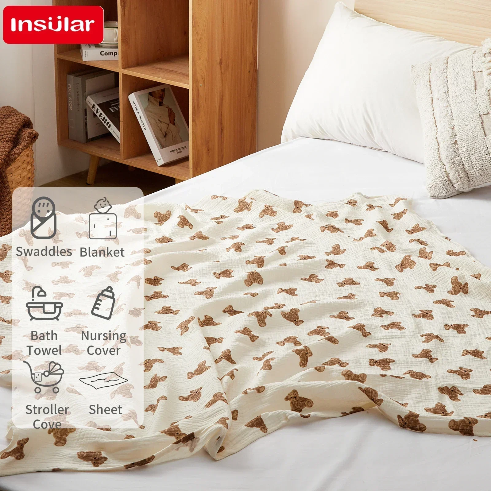 Mantas de muselina para bebé INSULAR, cómoda toalla envolvente para recién nacido, colcha envolvente suave, gasa crepé transpirable de 2 capas, 100% algodón - imagen 2