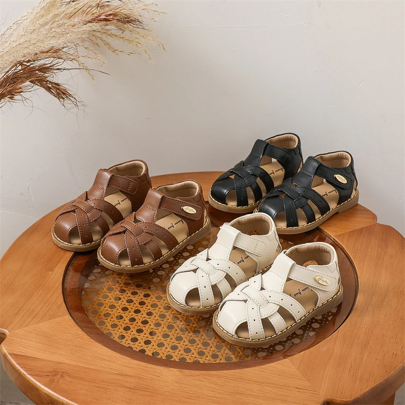 Zapatos informales de verano para niños, sandalias tejidas para niñas, sandalias antideslizantes de suela blanda para bebés, zapatos de playa recortados para niños pequeños