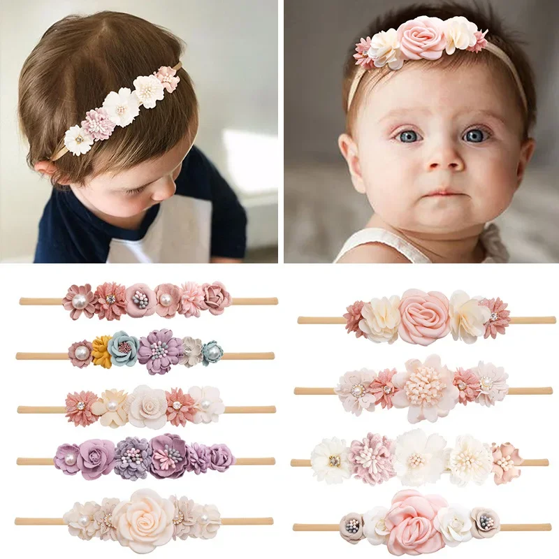 Hermosas y encantadoras diademas de flores para bebé, banda para la cabeza para recién nacido de 0 a 12 meses, diadema infantil, tocados de Boutique de alta elasticidad