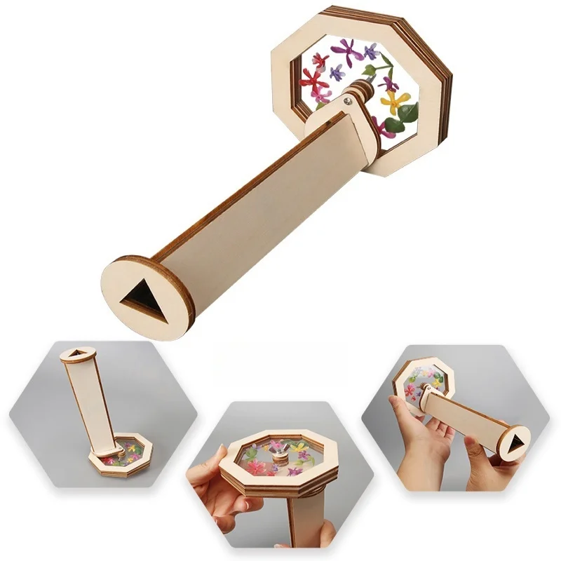 Caleidoscopio giratorio mágico de madera DIY, juguete para niños, juguetes de ciencia física, herramienta Experimental, Kit de vástago, aprendizaje educativo para regalo de chico - imagen 2