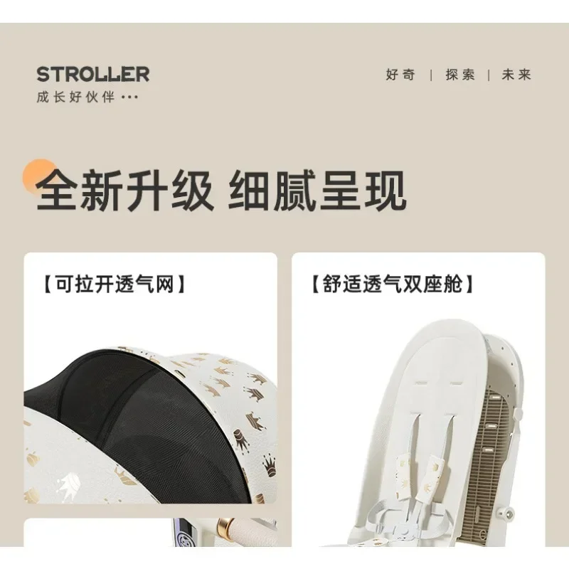 El artefacto para caminar para bebés puede tumbarse plano, pliegue para cochecito, cochecito bidireccional con vista alta, carrito para niños - imagen 5
