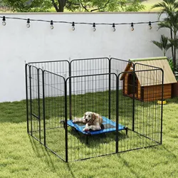 PawHut Parque para Mascotas Vallas para Perros de 8 Paneles 80x120 cm con Puerta y Doble Pestillo Corralito para Perros Grandes Medianos y Pequeños de Acero para Interior y Exterior Negro
