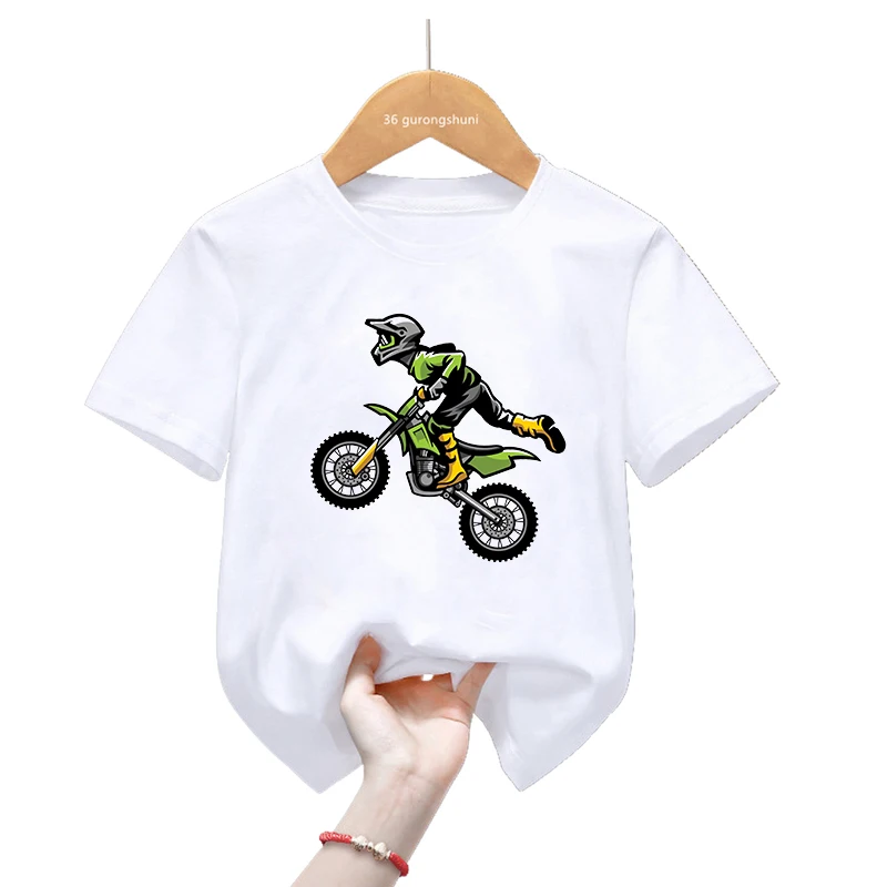 Camiseta con estampado de Motocross para niñas y niños, ropa divertida y fresca, moda de verano - imagen 5
