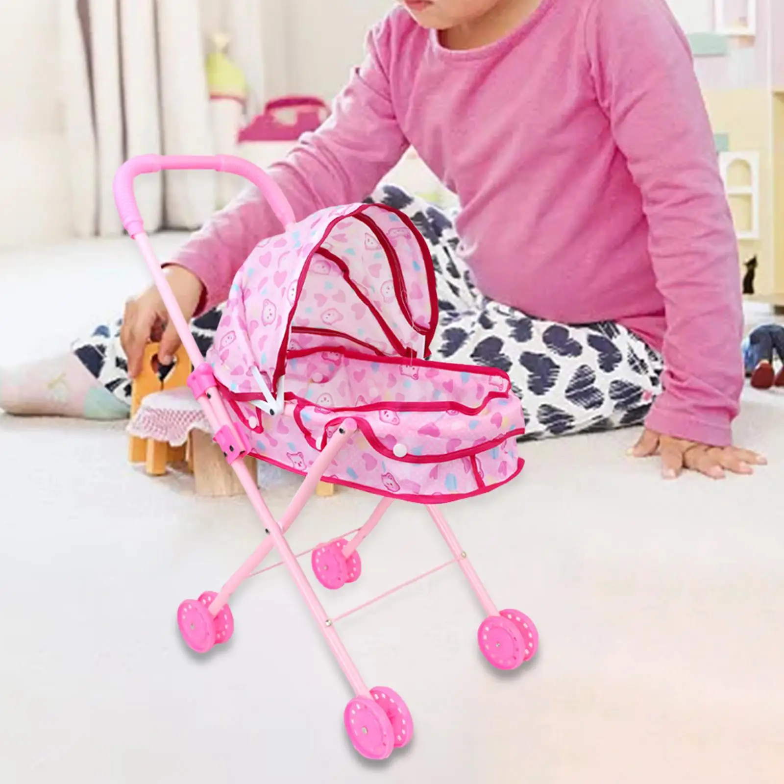 Baby Doll Stroller Pretend Play Educational Dollhouse Decoration Role Playing Doll Carrier Miniature Push Cart Toy Mini Pram