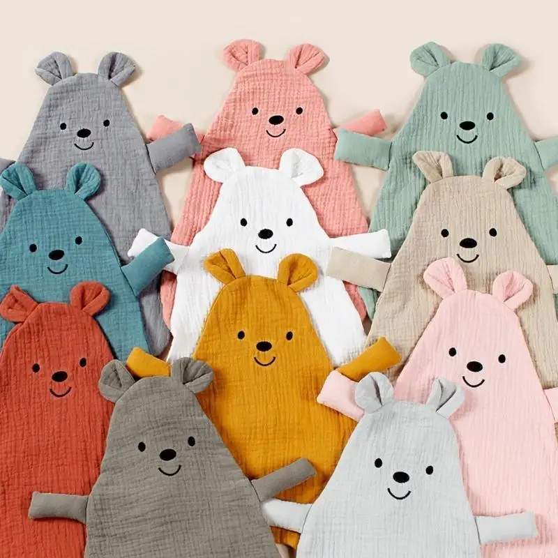 Manta muselina capas para bebé, cálida y transpirable, D7YD, manta bebé con oso bordado - imagen 3