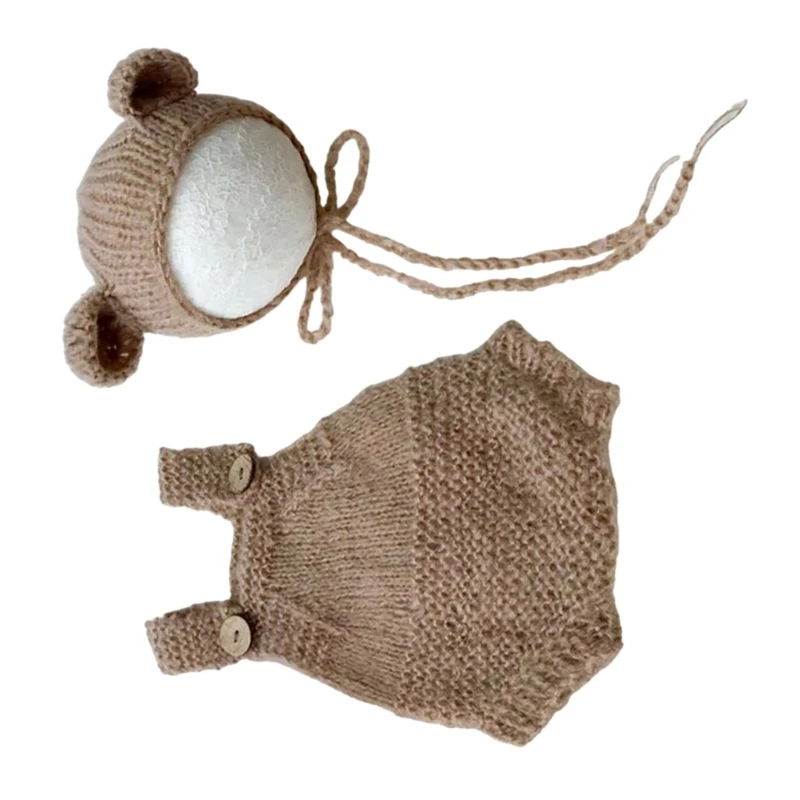 Accesorios de fotografía recién nacido, disfraz de oso, sombrero, tirantes, pantalones, pelele para fotos, ropa para fotos de bebé, traje para sesión de fotos de bebé - imagen 4