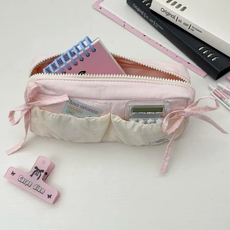 Bolsa de lápices con lazo Ins, papelería portátil para estudiantes, bolsa de almacenamiento de gran capacidad, bolsa para bolígrafos Simple de alto valor, suministros escolares - imagen 5